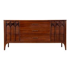 the sideboard is made from wood and has three drawers