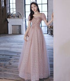 Pink Prom Dress With Sleeves, Tulle Homecoming Dress, A Line Evening Dress, Pink Prom Dress, Evening Dresses With Sleeves, Prom Ball Gown, Butterfly Wedding, Dress A Line, فستان سهرة