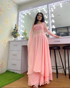 Pink Anarkali Suits, Pink Anarkali, Ethnic Gown, Baby Pink Colour, Beautiful Wedding Gowns, Indian Dresses Traditional, Anarkali Gown, Pink Gowns