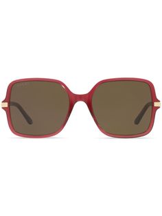 burgundy acetate square frame tinted lenses straight arms curved tips These glasses come with a protective case. Gucci Eyewear, Square Frame, Sunglass Frames, Square Frames, Protective Cases, Lenses, Top Brands, Great Deals, Women Accessories