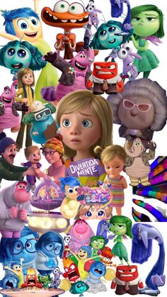 many different cartoon characters are grouped together in this collage, with one being a child