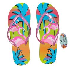 Women's Flamingo Flip Flops - Pink Thong And Green Sole #Nwt #Sandal #Sandals #Pink Trendy Pink Flip Flops For Summer, Pink Open Toe Flip Flops For Summer, Pink Synthetic Flip Flops For Pool, Summer Multicolor Cushioned Flip Flops, Fun Synthetic Flip Flops For Vacation, Pink Synthetic Sandals For Vacation, Fun Pool Sandals For Summer, Pink Flip Flops For Beach In Summer, Casual Pink Flip Flops For Pool