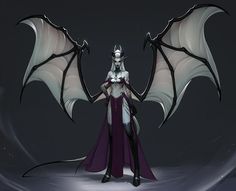 a woman dressed in white and purple standing next to a large dragon with wings on it's back