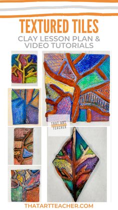 the art teacher's textured tiles lesson is shown with instructions for how to use them