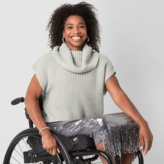 Style has no barriers when it comes to the new Jamey Perry for JCPenney collection. Designed with adaptive features, this women's cowl neck knit sweater has short sleeves with wide arm openings to prevent interference with wheels and a customized length that provides seated wearers comfortable fashion they deserve. Pair yours with a skirt or jeans from the assortment.Features: AdaptiveClosure Type: Pullover HeadFit: Regular FitNeckline: Cowl NeckSleeve Length: Short SleeveSleeve Style: Dolman SleeveApparel Length: 23.5 InchesFiber Content: 100% AcrylicFabric Description: KnitCare: Machine Wash, Tumble DryCountry of Origin: Imported Winter Funnel Neck Sweater With Ribbed Cuffs, Stretch Textured Knit Crew Neck Sweater Vest, Casual Cowl Neck Winter Sweater, Cozy Winter Sweater With Cowl Neck, Women’s Silver Sweaters, Large Sweaters, Small Sweater, Pullover Sweater Women, Short Sleeved Sweaters