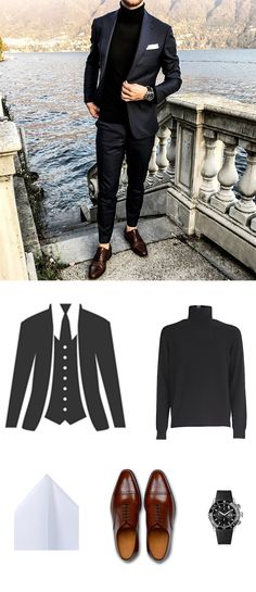 Suit and Turtleneck Suit Turtleneck, Turtleneck Suit, Turtleneck White, Square Dress, White Pocket Square, Black Outfit Men, Blazer Outfits Men, Mens Formal Wear