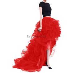 Women Mesh Skirt High-Waist Elastic Waistband High-Low Hem Tutu Skirt Lady Tulle Puffy Wedding