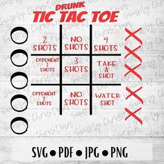 a tic - tac toe game is shown in red and black on a white background