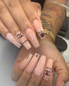 Chanel Design Nails, Chanel Nail Designs, Channel Nails Designs Chanel, Chanel Acrylic Nails, Coco Chanel Nails, Chanel Inspired Nails, Prada Nails