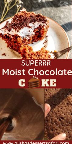 a collage of different pictures with the words super moist chocolate cake on top and bottom