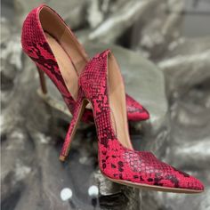 New Red Snake Skin Somewhat Shiny Heels Size 6 Red Trendy Heels With Wrapped Heel, Trendy Red Heels With Wrapped Heel, Trendy Red Heels For Night Out, Bold Red Heels For Spring, Animal Print High Heels, Cinderella Heels, Tory Burch Heels, Floral High Heels, Leopard Print Pumps