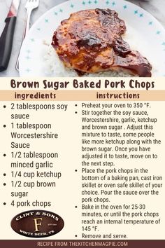 an advertisement for brown sugar baked pork chops