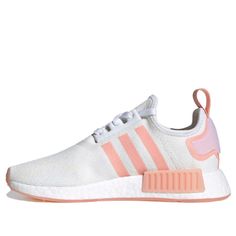 Womens adidas NMD_R1 'White Haze Coral' Cloud White/Cloud White/Haze Coral WMNS Marathon Running Shoes/Sneakers White Lace-up Sneakers With Three Stripes, White Sneakers For Light Sports, White Sportswear Sneakers For Light Sports, Adidas White Sneakers For Light Sports, White Adidas Sneakers For Light Sports, Adidas White Sneakers With Three Stripes, Adidas White Sneakers With Logo, Adidas Sneakers With Three Stripes Branding, White Adidas Sneakers With Three Stripes