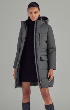 The Fara is a mid-weight down parka constructed with wide quilted baffles for pillow-like warmth and comfort in cold weather. Weights For Women, White Ducks, Down Parka, Womens Size Chart, Detachable Hood, Duck Down, Down Jacket, Water Repellent, Cold Weather