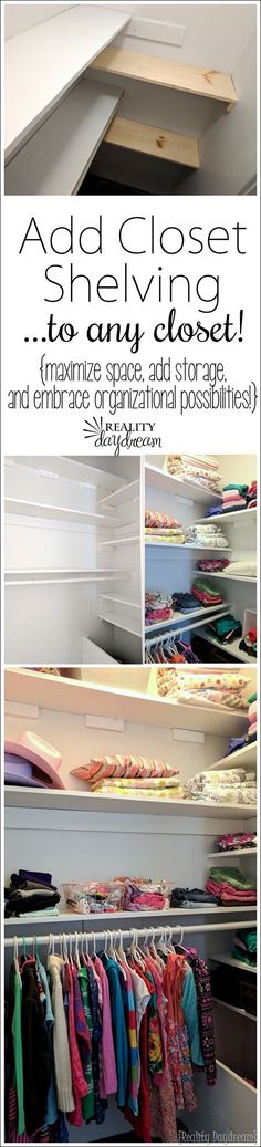 an organized closet with clothes hanging on shelves