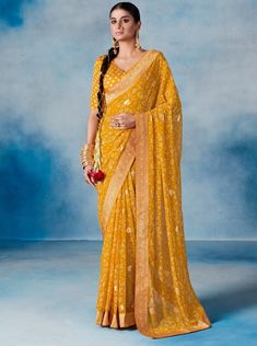 Koyal Saree - Roop Darshan Haldi Function, Bandhani Print, Border Saree, Georgette Fabric, Printed Sarees, Blouse Fabric, Traditional Design, Western Fashion, Breathable Fabric