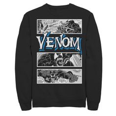 a black sweatshirt with the word venom printed on it and an image of a demon