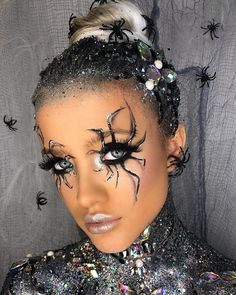 #halloweenmakeup #spider Halloween Make Up, Halloween Make, Costume Makeup, Love Makeup, Artistry Makeup, Glitter Nails, Fancy Dress, Carnival Face Paint