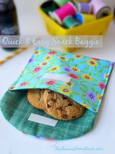 a cookie in a bag sitting on top of a table