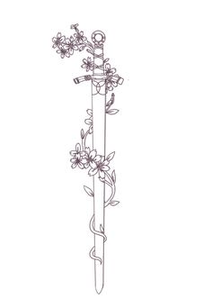 a tall pole with flowers on it and vines growing out of the top, in front of a white background