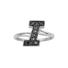 Sterling Silver 1/4-ct. T.W. Black Diamond Initial Ring, Women's, Size: 8 Silver Initial Ring, Hammered Silver Jewelry, Celtic Knot Pendant, Travel Jewelry Box, Sterling Silver Initial, Gold Rings Jewelry, Right Hand Rings, Black Rhodium