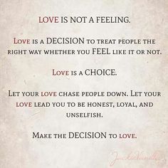 a poem written on paper with the words love is not a feeling, love is a decision