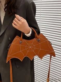 BirdinBag - Spider Web Bat Wing Crossbody Bag - Halloween Gothic Novelty Handbag with Pu Coin Purse Halloween School Shoulder Bag, Halloween School Crossbody Bag, Halloween School Tote Bags, Trendy Halloween Tote Bag, Everyday Halloween Tote Bag, Everyday Tote Bag For Halloween, Halloween Satchel Bags, Halloween Travel Crossbody Bag, Trendy Rectangular Halloween Bag