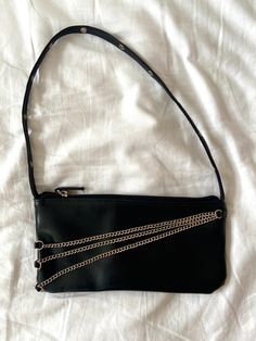 Leather Chain, Mini Bag, Black Leather, Chain, Leather, Black