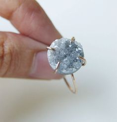 Haute Gray Druzy Gold Ring: Sparkly reflections shine on the sharp surface of each Druzy stone. Set in 14k gold filled prongs, to emphasize the natural crystal shape. These beautiful stones sparkle and shine and will pair nicely with a beach or cocktail dress. The beautiful ring make a perfect Engagement ring or Anniversary Gift. - Druzy stone is approx. 10mm - Available in Recycled 14k Rose Gold fill or 14 Karat Gold Fill. - Handmade to order in my California studio. - Please allow for natural Crystal Engagement Rings, Rings Minimalist, Raw Crystal Ring, Gold Filled Ring, Handcrafted Rings, Raw Crystal, Crystal Rings, Druzy Ring, Bling Bling