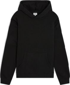 Black French Terry Hoodie For Streetwear, Casual Black French Terry Top, Black Athleisure Hoodie With Double-lined Hood, Casual Black Sweatshirt In French Terry, Black Relaxed Fit French Terry Sweatshirt, Black French Terry Sweatshirt In Relaxed Fit, Sporty Black Sweatshirt With Drawstring Hood, Black French Terry Hooded Hoodie, Black Hoodie With Ribbed Cuffs In French Terry