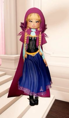 a doll dressed up as a princess standing on some steps