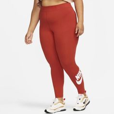 Nwt Women's Plus Size Nike Knit Leggings. It Is Soft & Has Some Stretch To It. Style Is High Rise & Tight Fit Color Is Burnt Orange. Approx Inseam : 1x: 26" 2x: 26" 3x: 26" Neon Leggings, Wide Leg Leggings, Legging Court, Nike Pro Leggings, Sportswear Leggings, Leopard Print Leggings, Nike Orange, Nike Leggings, Running Pants