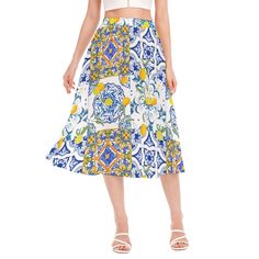 Light chiffon skirt, soft fabric, skin-tight and comfortable, the waist adopts elastic band to close the waist, printed with beautiful design, it will become a fashionable women's clothing in summer ● Fabric: 100% polyester ● Regular fit ● Waist elastic band ● Fabric weight: 80g/m² ● Stitch Color: black or white, automatically matched based on patterns. ● Average Lead Time: 2-4 business days（The first month delivery of new products is about 7 business days） ● Care Instruction: machine wash cold with similar colors,line drying, do not bleach and dry clean, iron at a maximum sole-plate temperature of 110oC without steam steam ironing may cause irreversible damage. ● This product is made on demand, with no minimum order quantity. ● Multiple shipping methods available, and fees vary depending Floral Print Chiffon Flared Skirt, Summer Printed Patterned Skirt, Patterned Skirt For Vacation In Spring, Summer Patterned Printed Skirt, Elegant Beach Skirt With Floral Print, Floral Print Chiffon Skirt, Elegant Floral Print Beach Skirt, Patterned Skirt For Spring Vacation, Elegant Floral Print Skirt For Beach