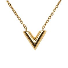 Product Details: Gold Louis Vuitton Essential V Necklace. This necklace features a gold-tone body and a lobster clasp closure. 18.9" L x 0.5" W x 0" D. Serial number OB0179. Condition: . Very Good.  Exterior Front Scratched. Exterior Back Scratched. Lock Scratched. Embellishment Scratched.  Please note this is a  item that may display signs of wear consistent with the condition listed above and shown in photos. Designer Revival s this is an  Gold Louis Vuitton Essential V Necklace   .   Please allow up to 2 weeks for delivery of this item. Have questions? Contact us today: Email: bagsalora@gmail.com ** . Learn more about our shipping & return policy. Gold Louis Vuitton, V Necklace, Display Signs, Costume Necklaces, Toned Body, Timeless Handbag, Luxe Fashion, Bags Designer Fashion, Exclusive Bag