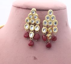 3 layers Kundan Necklace Earrings Minakari Long Rani Haar Jewelry, Handmade Jewellery, Indian Bridal Wedding Red Beads Jewelry, Punjabi Set ITEM DESCRIPTION Metal = Gold Plated Occasion = Wedding ,Party Wear, Bridal Color = Red, gold and clear Size = Necklace Length = 10 Inches Long, Earring Size = 2.5 Inches Long, Free Shipping Red Kundan Necklace For Gift, Red Meenakari Bridal Necklace Gift, Festive Red Meenakari Necklace, Elegant Red Meenakari Necklaces, Festive Red Gold-plated Kundan Necklace, Purple Choker, String Earrings, Layered Pearl Necklace, Pearl Necklace Earrings