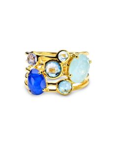 Ippolita 18K Yellow Gold 18K Rock Candy Stone Gelato Cluster Ring Gem Stone Rings, Hinged Ring, Blue Topaz Jewelry, Rock Candy, Gold Ring Stack, Swiss Blue Topaz, Rock Crystal, Blue Rings, Cluster Ring