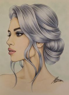 a drawing of a woman with grey hair