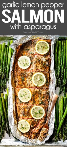 baked salmon and asparagus in foil with lemons