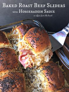 ham and cheese sliders with sprinkles in a baking pan on top of rice