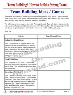 team building worksheet for students to learn how to build a strong and strong team