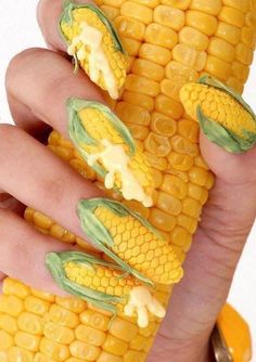 Fashion - Nail Arts Wacky Nails, Bad Nails, Crazy Nail Designs, Food Nails, Crazy Nail Art, Nails Yellow, Trendy Nail Art Designs, Scary Makeup, Crazy Nails