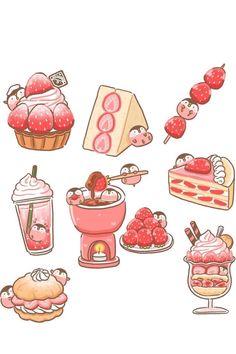 an image of desserts and drinks on a white background