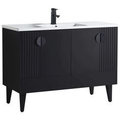 an image of a bathroom vanity with two sinks and black legs on the sink cabinet