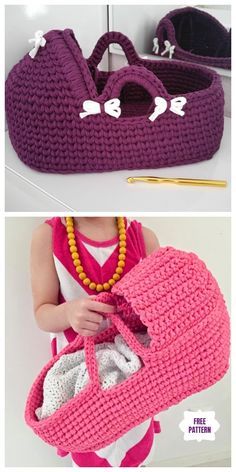 the crocheted purse is being made with yarn and plastic beads, but it's not too big enough to carry