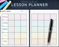 a printable lesson planner with pens and pencils