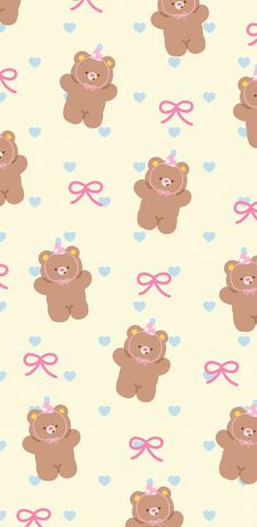 seamless teddy bear wallpaper with hearts and bow on it's back ground