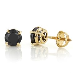 Item Code: 004830&#44 Black Diamond Stud Earrings, Round Diamond Stud Earrings, Black Diamond Earrings Studs, Black Diamond Studs, Diamond Earrings For Women, Black Diamond Jewelry, Black Diamond Earrings, Diamond Earrings Studs Round, Yellow Gold Solitaire