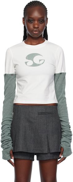 Stretch cotton jersey T-shirt. · Rib knit crewneck · Logo printed at chest · Gathering at detachable arm warmers · Thumbhole at cuffs Supplier color: White Active Wear Aesthetic, White Arm Warmers, Knit Crewneck, Style Board, Jersey T Shirt, Luxury Streetwear, Arm Warmers, Stretch Cotton, Fashion Inspo Outfits