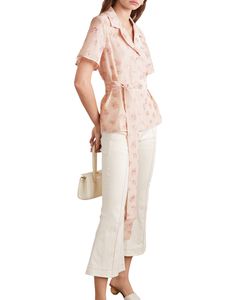 plain weave, lamé, belt, floral design, front closure, button closing, short sleeves, lapel collar, single chest pocket , Color: Light pink , Size: 2 Shirt Blouses Women's, Blouse Online, Floral Shirt, Cotton Material, Cold Shoulder Dress, Blouses For Women, Shirt Designs, Short Sleeves, Tops & Tees