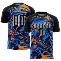 a blue, orange and black shirt with the words spokane on it